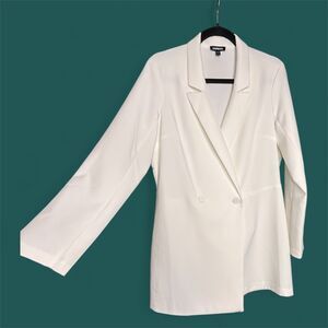 Express Women's Tailored Ivory Double-Breasted Tuxedo Blazer NYE Jumpsuit